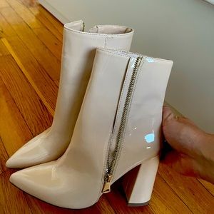 London Rebel Wide fit pointed heeled boots in cream. NOT worn at all.